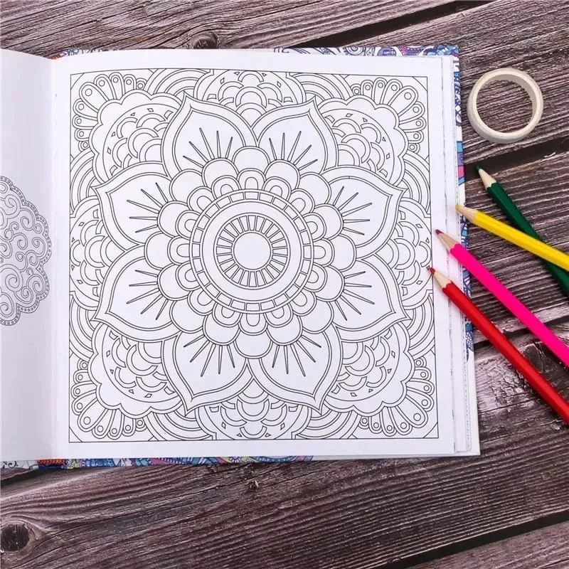 128 Pages Zen Mandalas Colouring Book Relief Stress Graffiti Mandalas Coloring Book for Adult Kids Girls Woman 22x22cm  - 448046