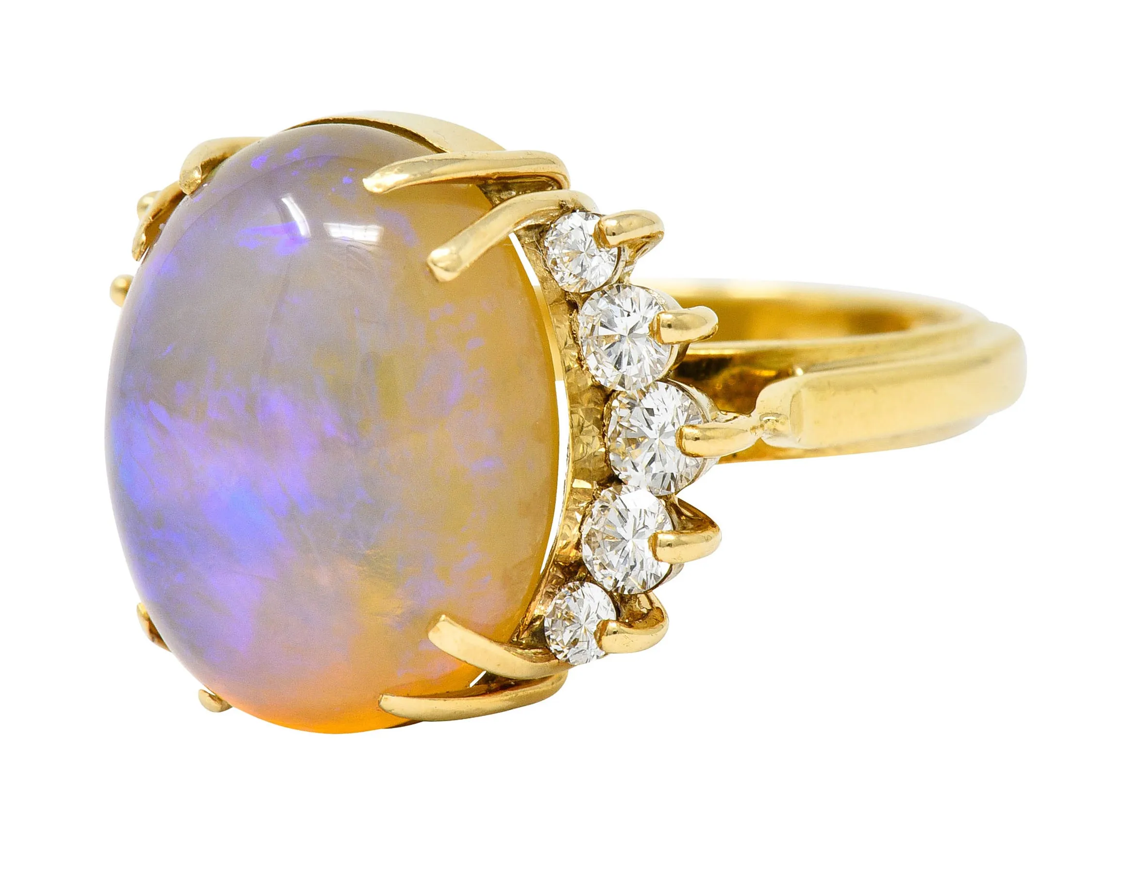 1970's Vintage Jelly Opal Diamond 18 Karat Gold Gemstone Ring