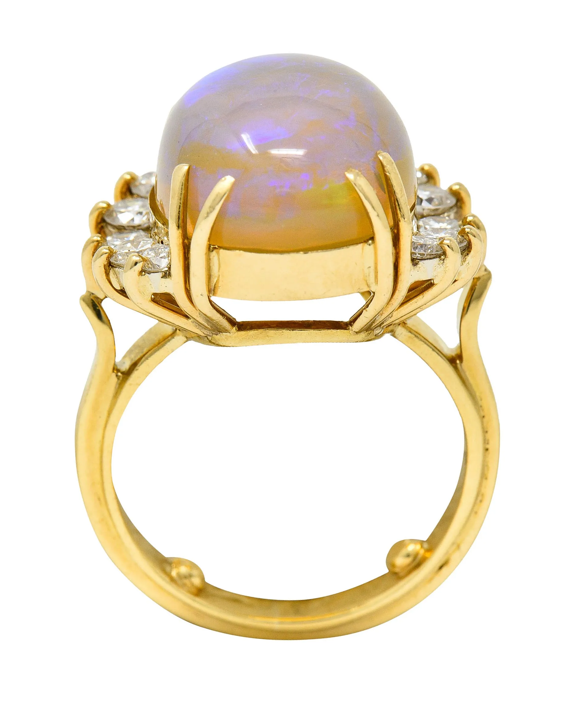 1970's Vintage Jelly Opal Diamond 18 Karat Gold Gemstone Ring