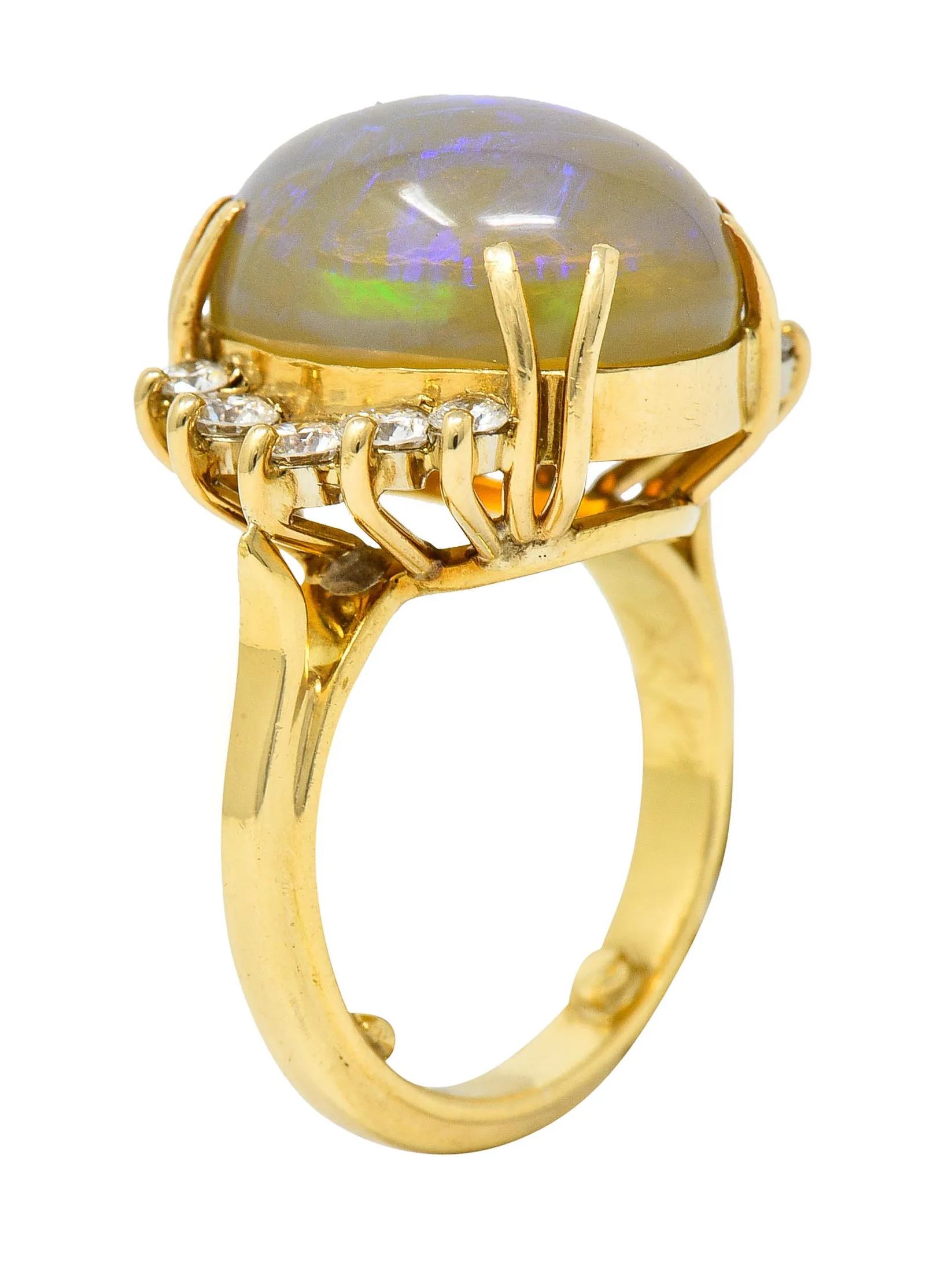 1970's Vintage Jelly Opal Diamond 18 Karat Gold Gemstone Ring