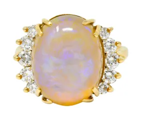 1970's Vintage Jelly Opal Diamond 18 Karat Gold Gemstone Ring