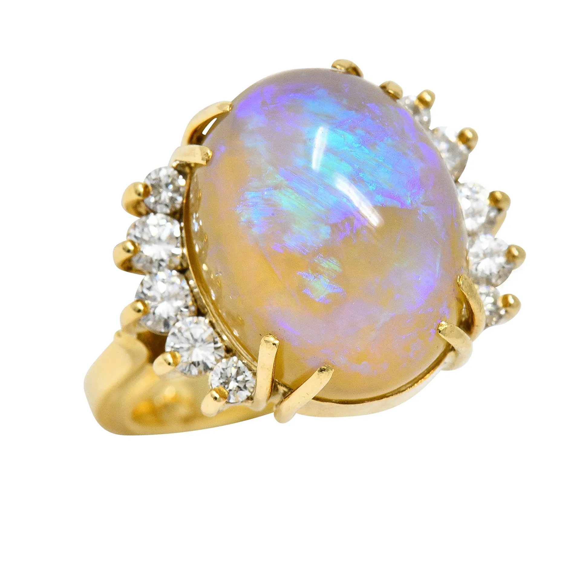 1970's Vintage Jelly Opal Diamond 18 Karat Gold Gemstone Ring