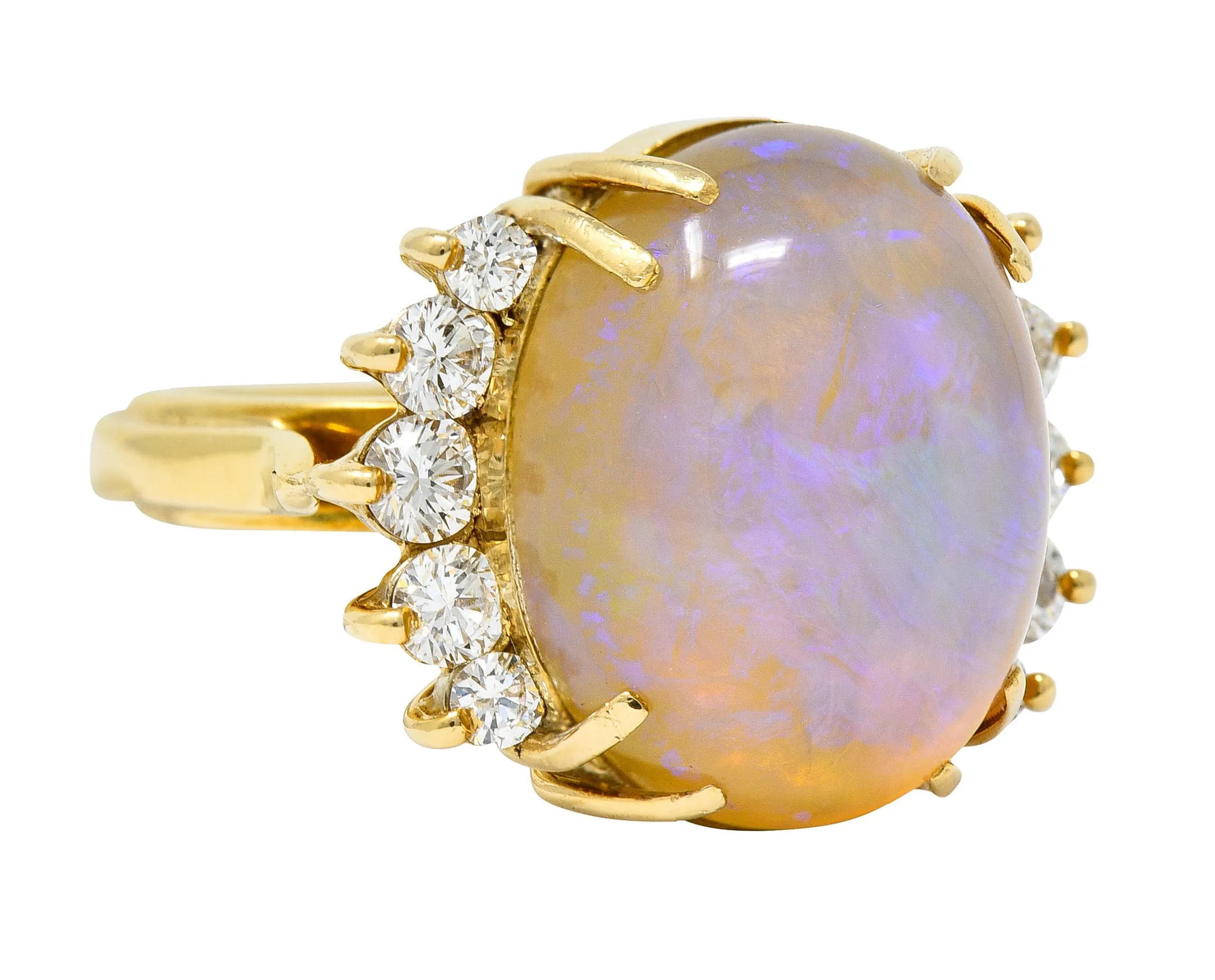 1970's Vintage Jelly Opal Diamond 18 Karat Gold Gemstone Ring