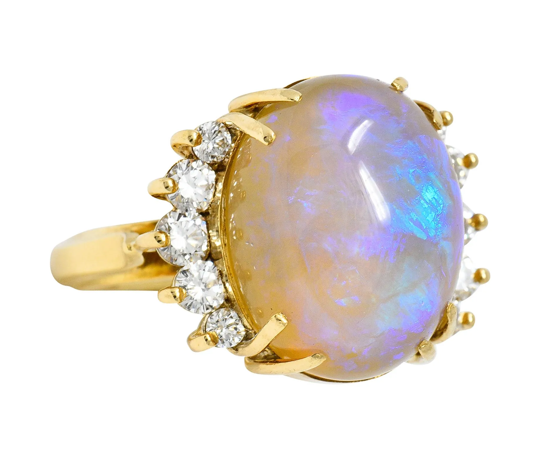 1970's Vintage Jelly Opal Diamond 18 Karat Gold Gemstone Ring