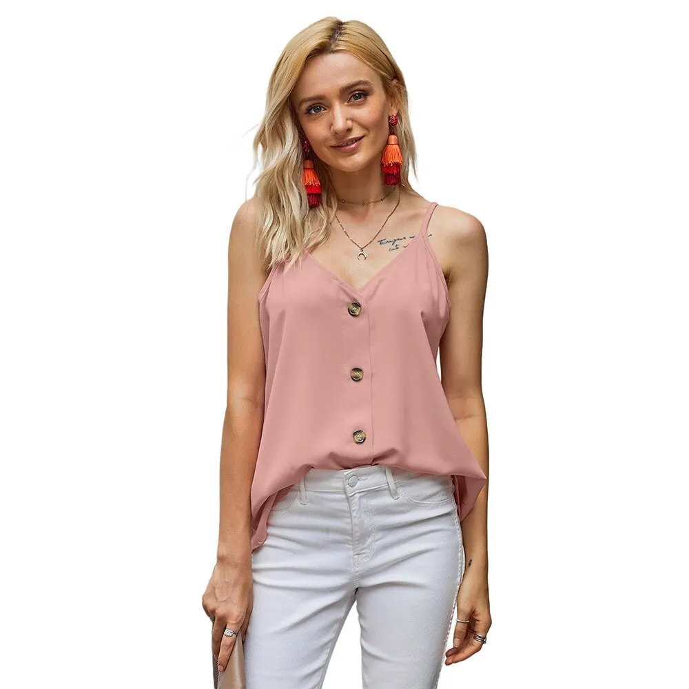 2024Single Breasted V-Neck Sling Cami Tops