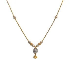 22K Multi Tone Gold Chain Necklace W/ Drop Ball Pendant & Box Link Chain