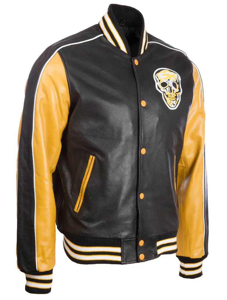 37LY Men's Varsity Skull Jacket - Black/Mustard