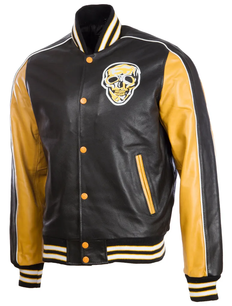 37LY Men's Varsity Skull Jacket - Black/Mustard