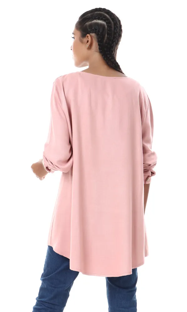 57006 Draped Collar Buttoned Shirt - Dusty Rose