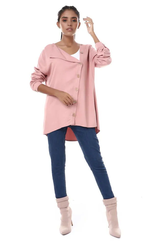 57006 Draped Collar Buttoned Shirt - Dusty Rose