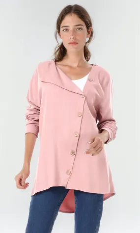 57006 Draped Collar Buttoned Shirt - Dusty Rose