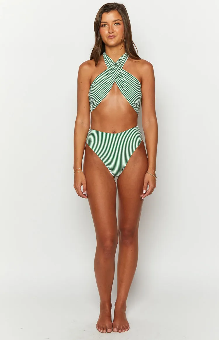 9.0 Swim Miss America Green Striped Halter Bikini Top