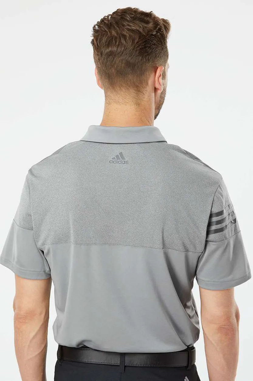 Adidas Mens 3 Stripes Colorblock Moisture Wicking Short Sleeve Polo Shirt - Grey - NEW