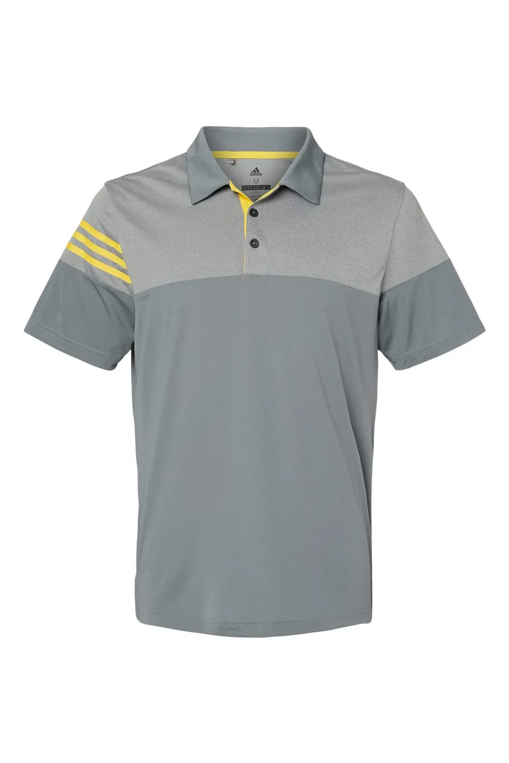 Adidas Mens 3 Stripes Colorblock Moisture Wicking Short Sleeve Polo Shirt - Vista Grey/Yellow - NEW