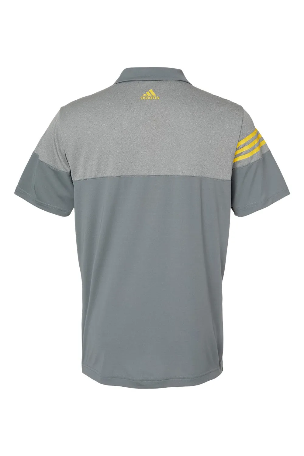 Adidas Mens 3 Stripes Colorblock Moisture Wicking Short Sleeve Polo Shirt - Vista Grey/Yellow - NEW