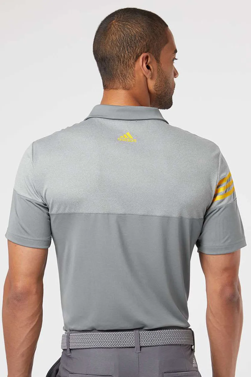 Adidas Mens 3 Stripes Colorblock Moisture Wicking Short Sleeve Polo Shirt - Vista Grey/Yellow - NEW