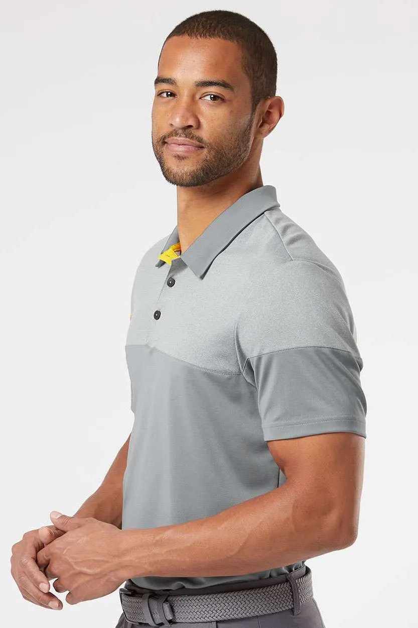 Adidas Mens 3 Stripes Colorblock Moisture Wicking Short Sleeve Polo Shirt - Vista Grey/Yellow - NEW