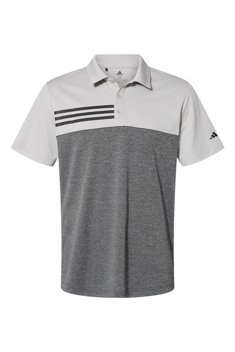 Adidas Mens 3 Stripes Colorblock UPF 50  Short Sleeve Polo Shirt - Heather Grey/Heather Black - NEW