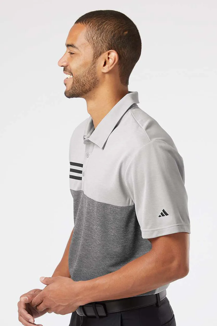 Adidas Mens 3 Stripes Colorblock UPF 50  Short Sleeve Polo Shirt - Heather Grey/Heather Black - NEW