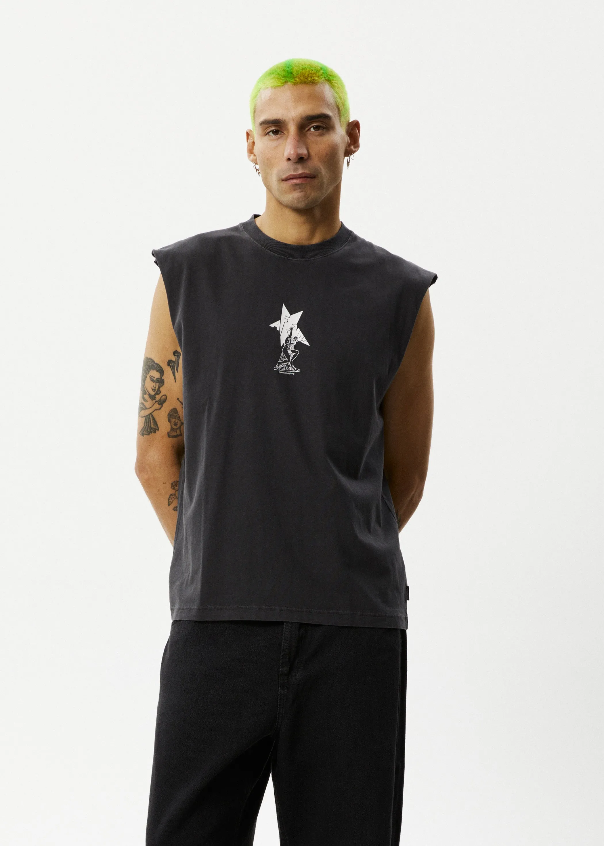 AFENDS Mens Statue - Sleeveless Tee - Stone Black