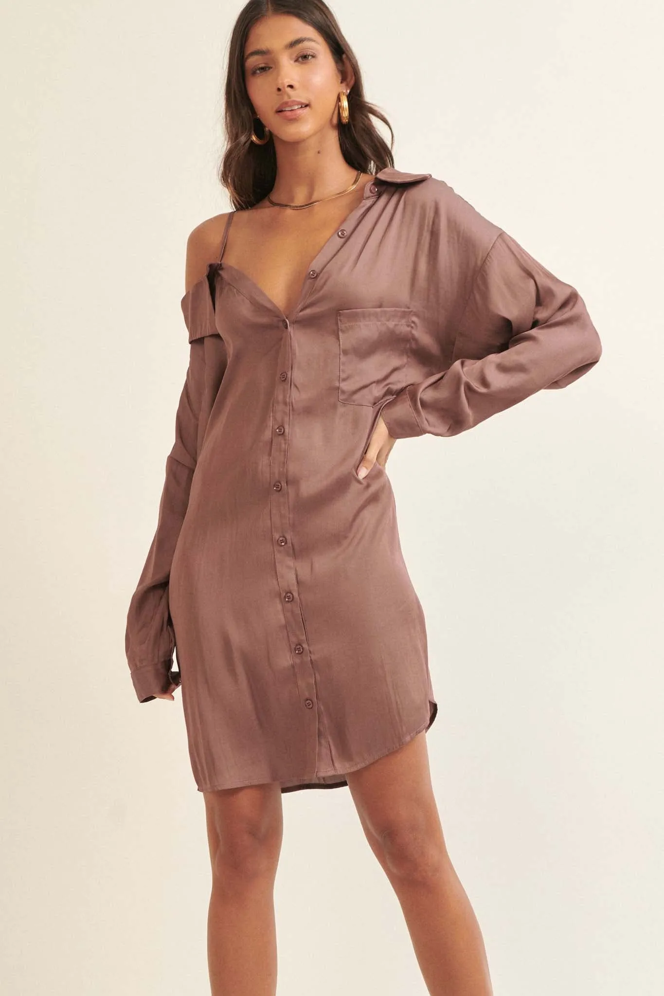 After Party Fallen Shoulder Mini Shirt Dress