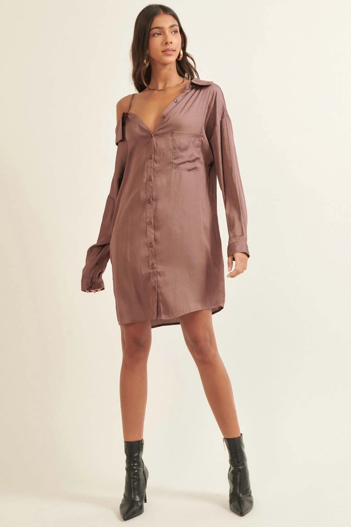 After Party Fallen Shoulder Mini Shirt Dress