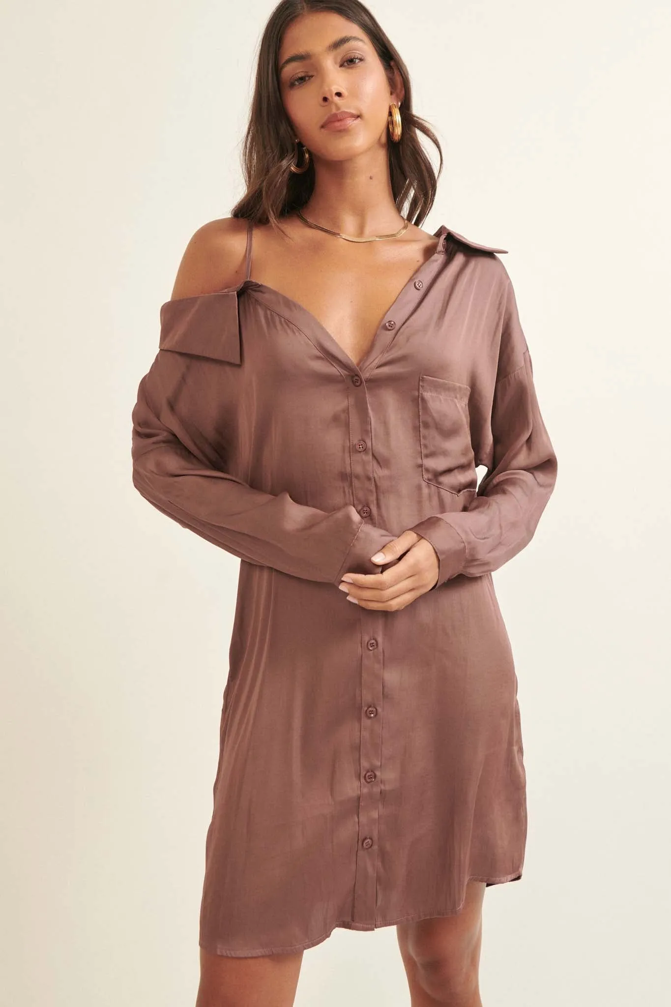 After Party Fallen Shoulder Mini Shirt Dress