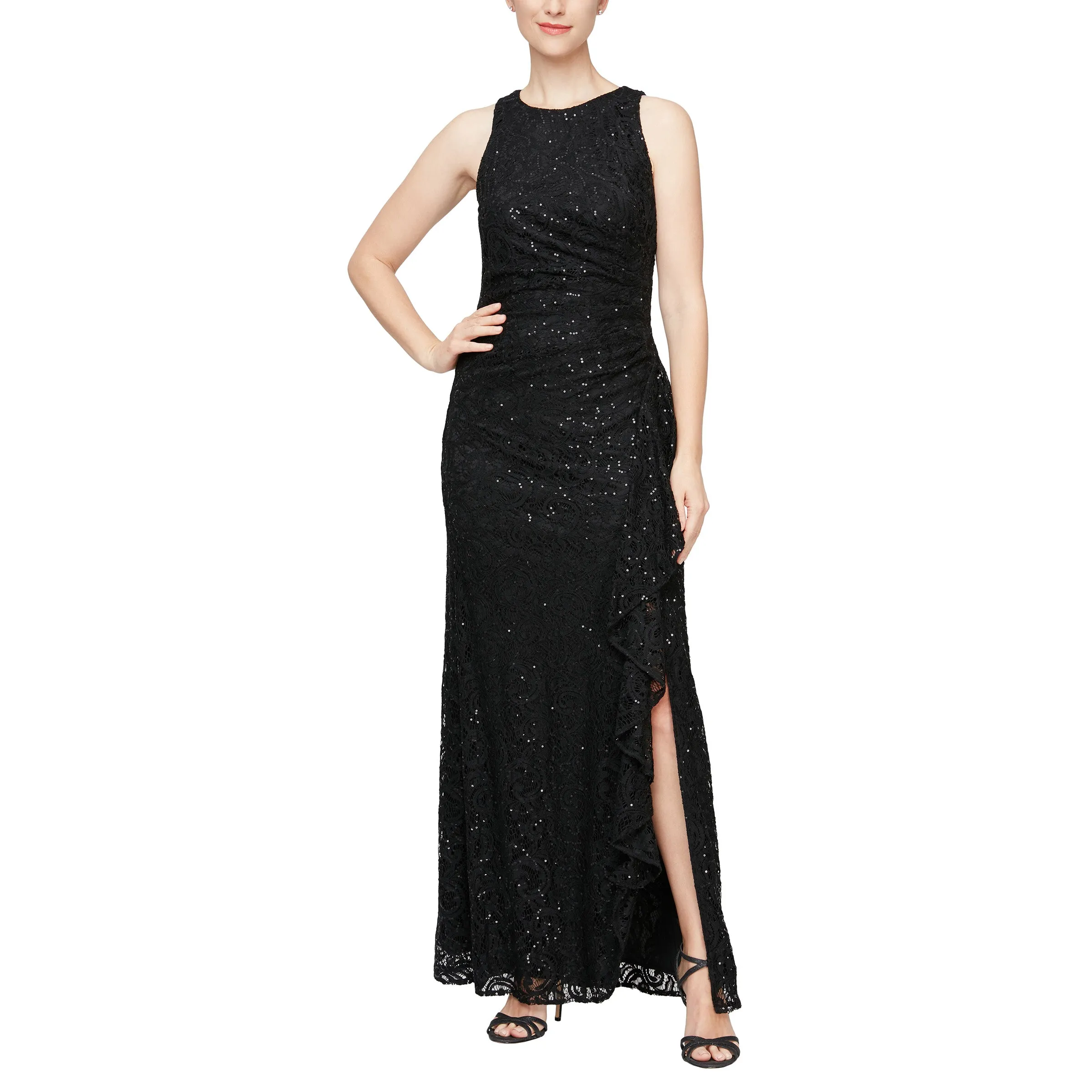 Alex Evenings 81122434 Long Sleeveles Formal Lace Dress