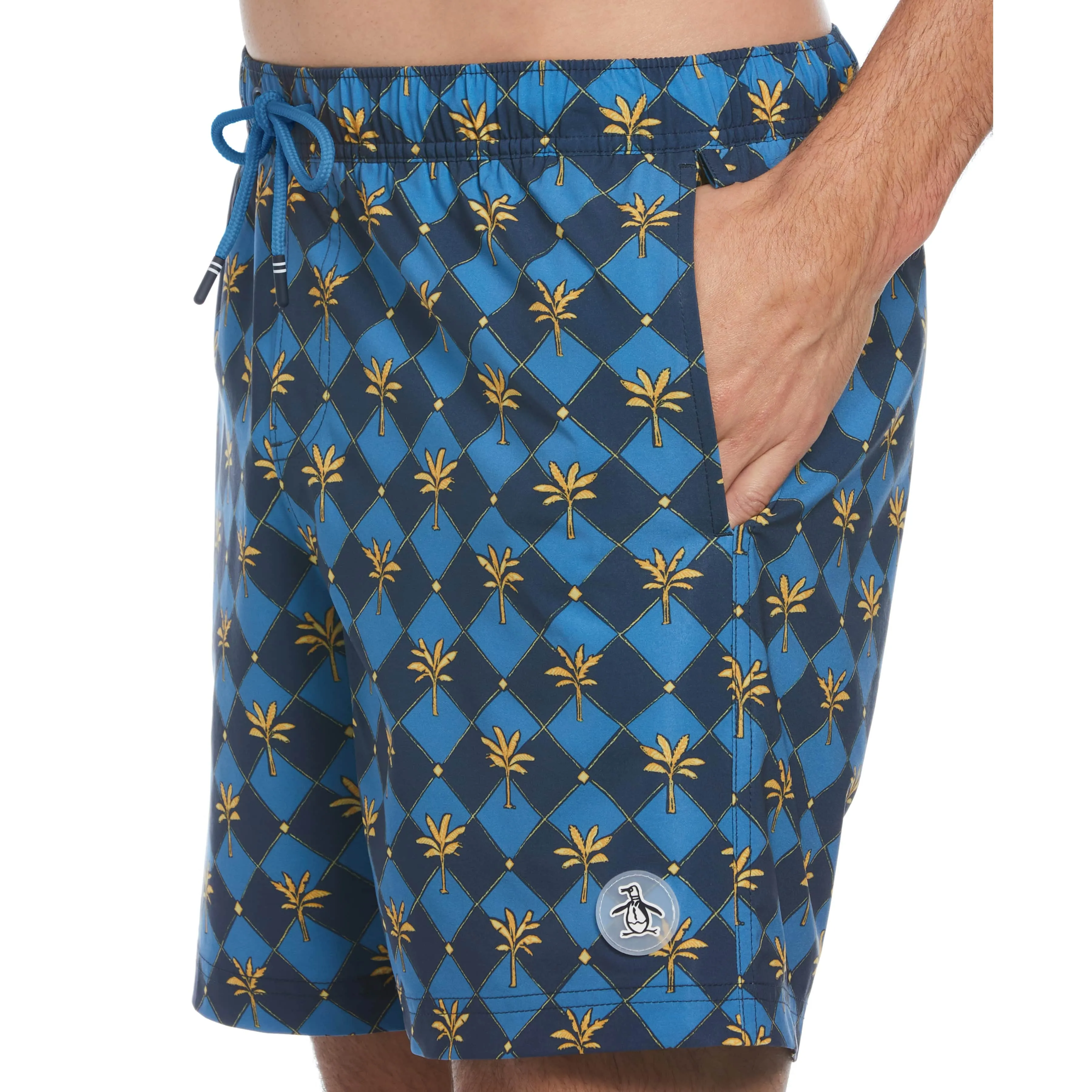 Allover Palm Tiles Print Swim Short