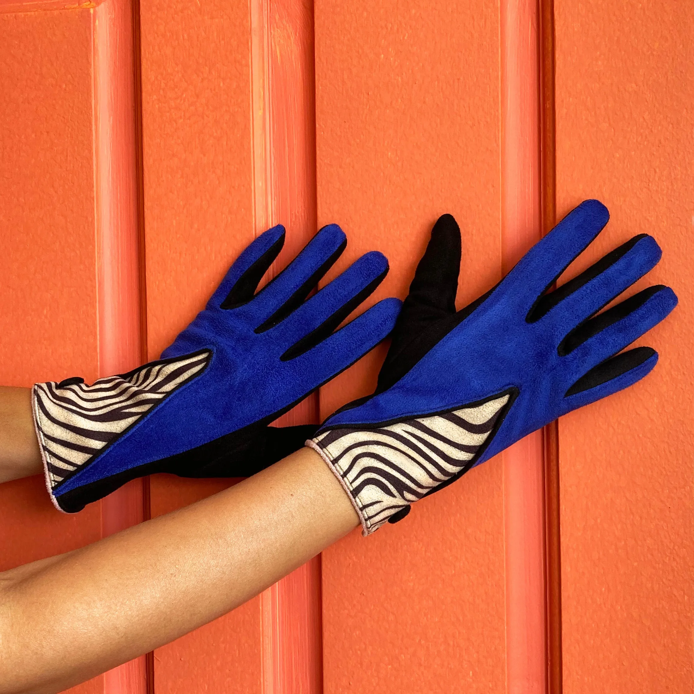 Animal Zebra Print Blue Gloves