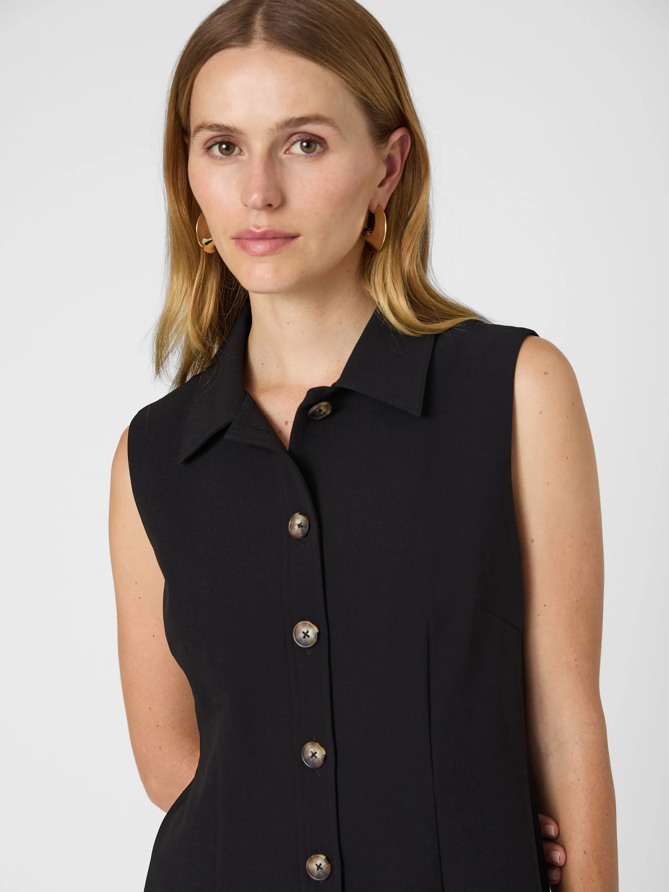 Azra Twill Sleeveless Button Down Dress