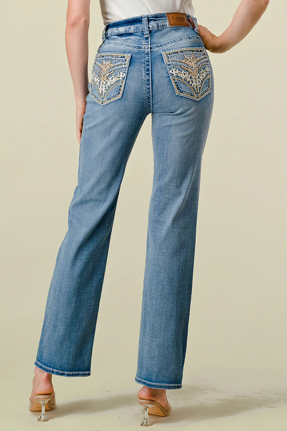 B-80 STRAIGHT EMBROIDERED & STRETCHY WOMEN'S JEANS