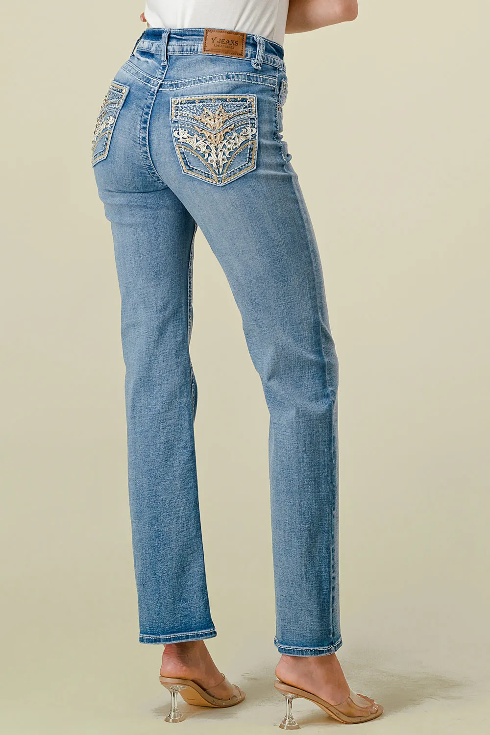 B-80 STRAIGHT EMBROIDERED & STRETCHY WOMEN'S JEANS