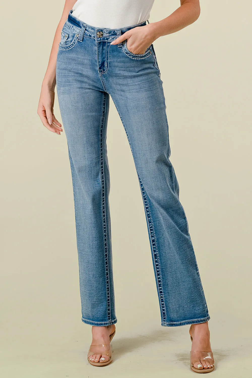 B-80 STRAIGHT EMBROIDERED & STRETCHY WOMEN'S JEANS