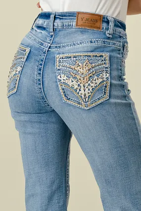 B-80 STRAIGHT EMBROIDERED & STRETCHY WOMEN'S JEANS