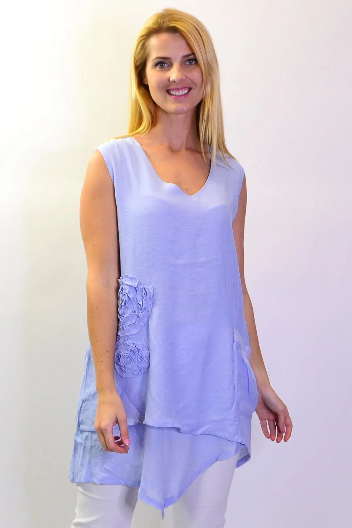 Baby Blue Applique Sleeveless Tunic Top