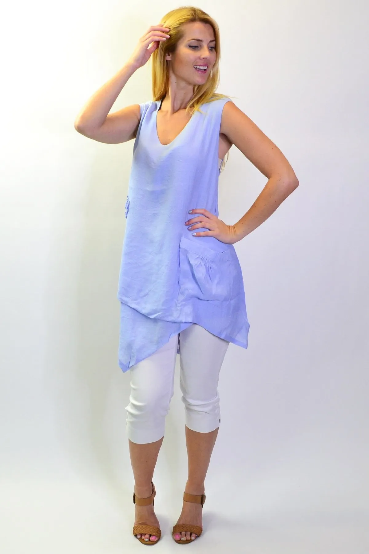 Baby Blue Applique Sleeveless Tunic Top