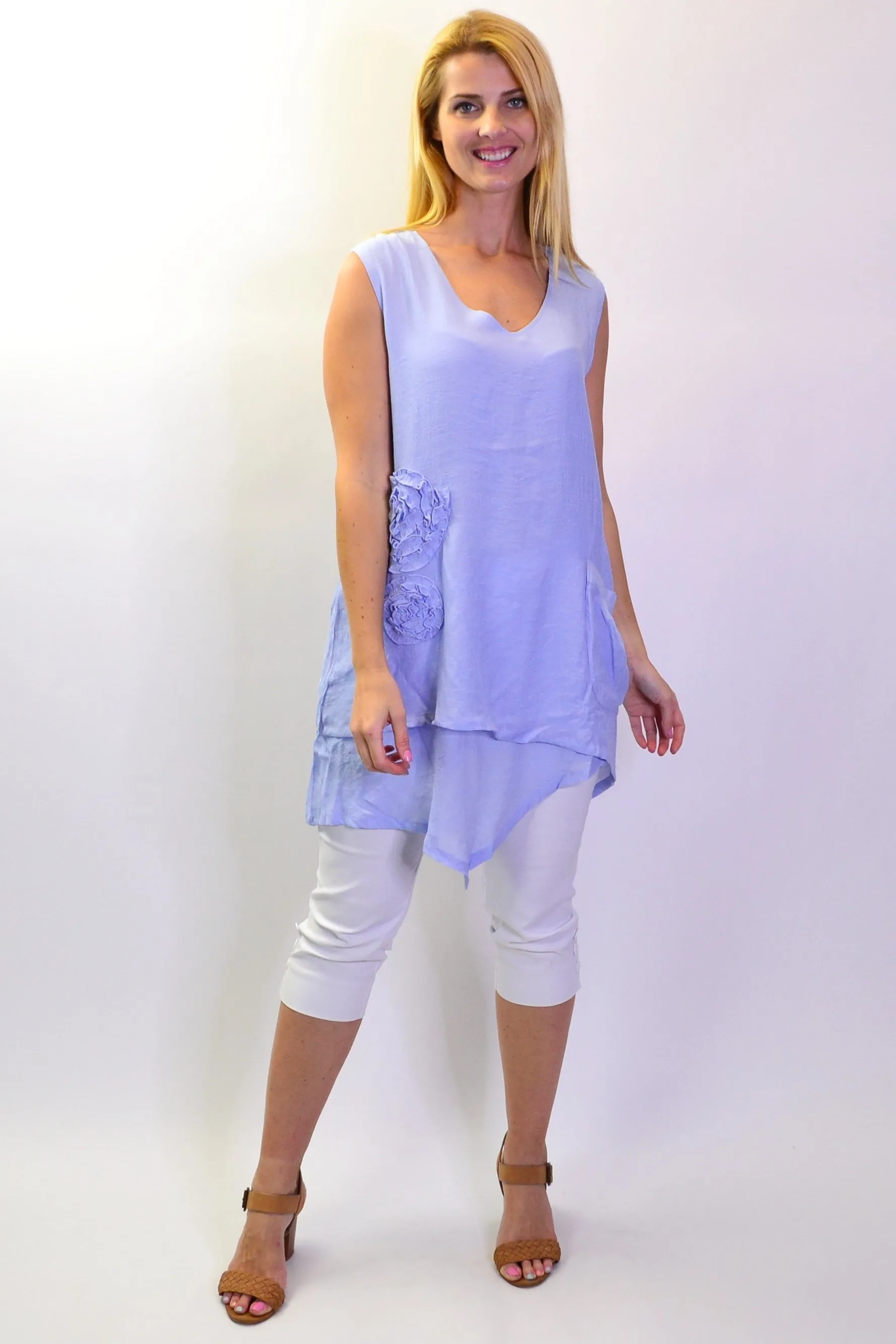 Baby Blue Applique Sleeveless Tunic Top