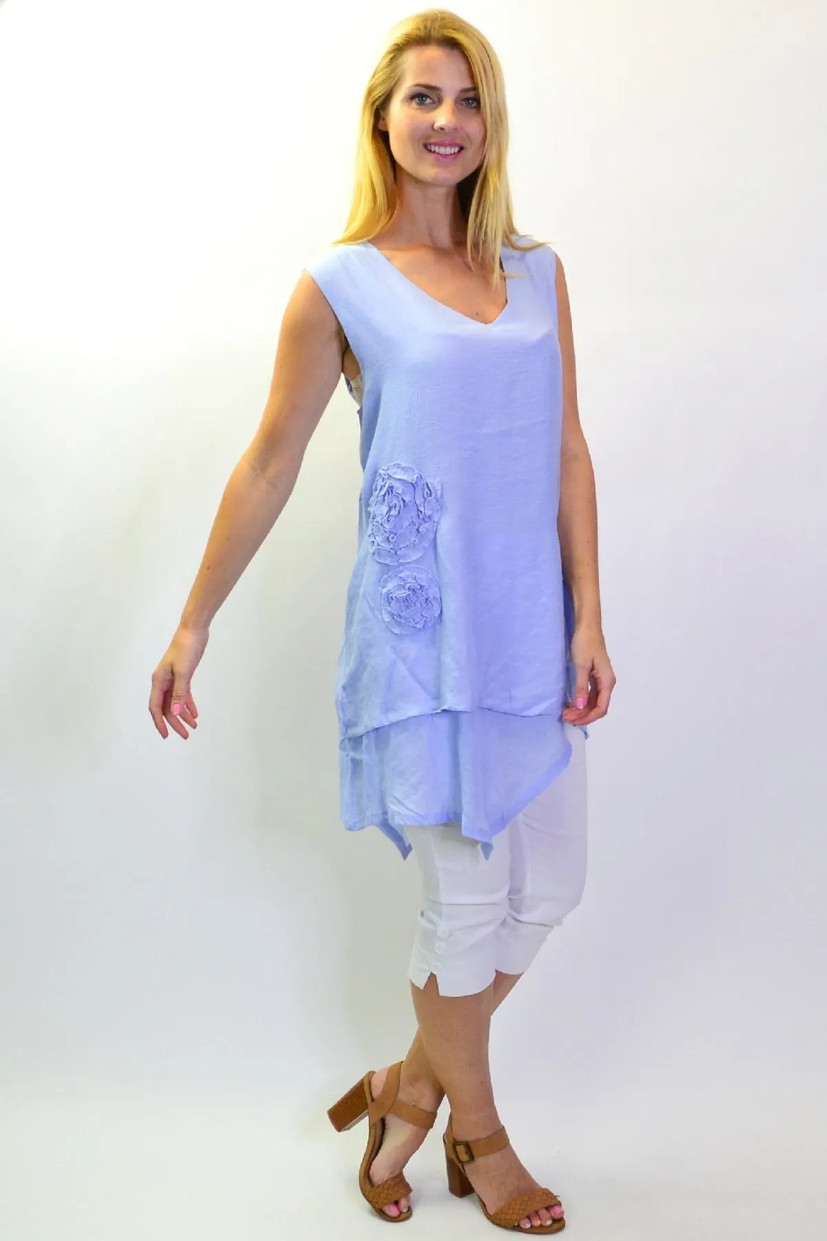 Baby Blue Applique Sleeveless Tunic Top