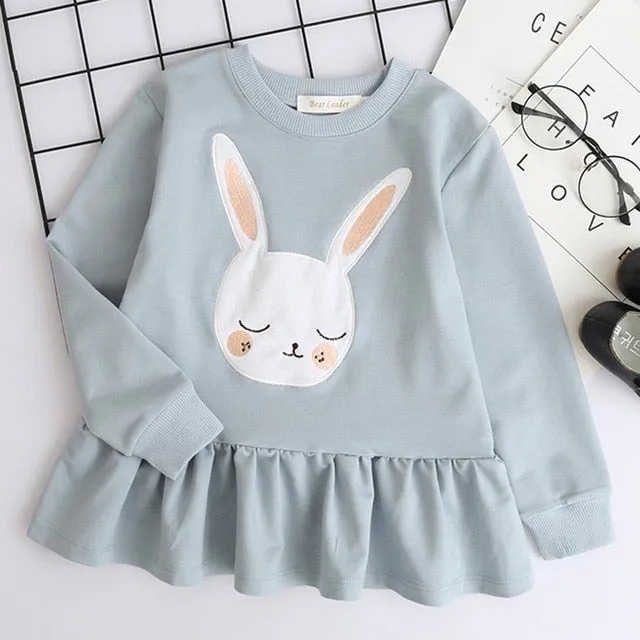 Baby Girls Blouse Rabbit Ears Hooded Ruched Long Sleeve Children Clothing Dress Girls Clothes