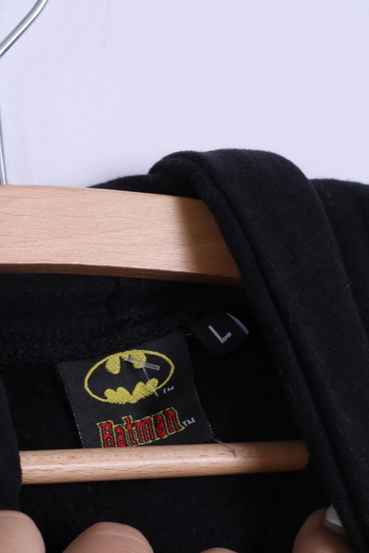 Batman Mens L Sweatshirt Black Hooded Kangaroo Pocket Cotton Blouse