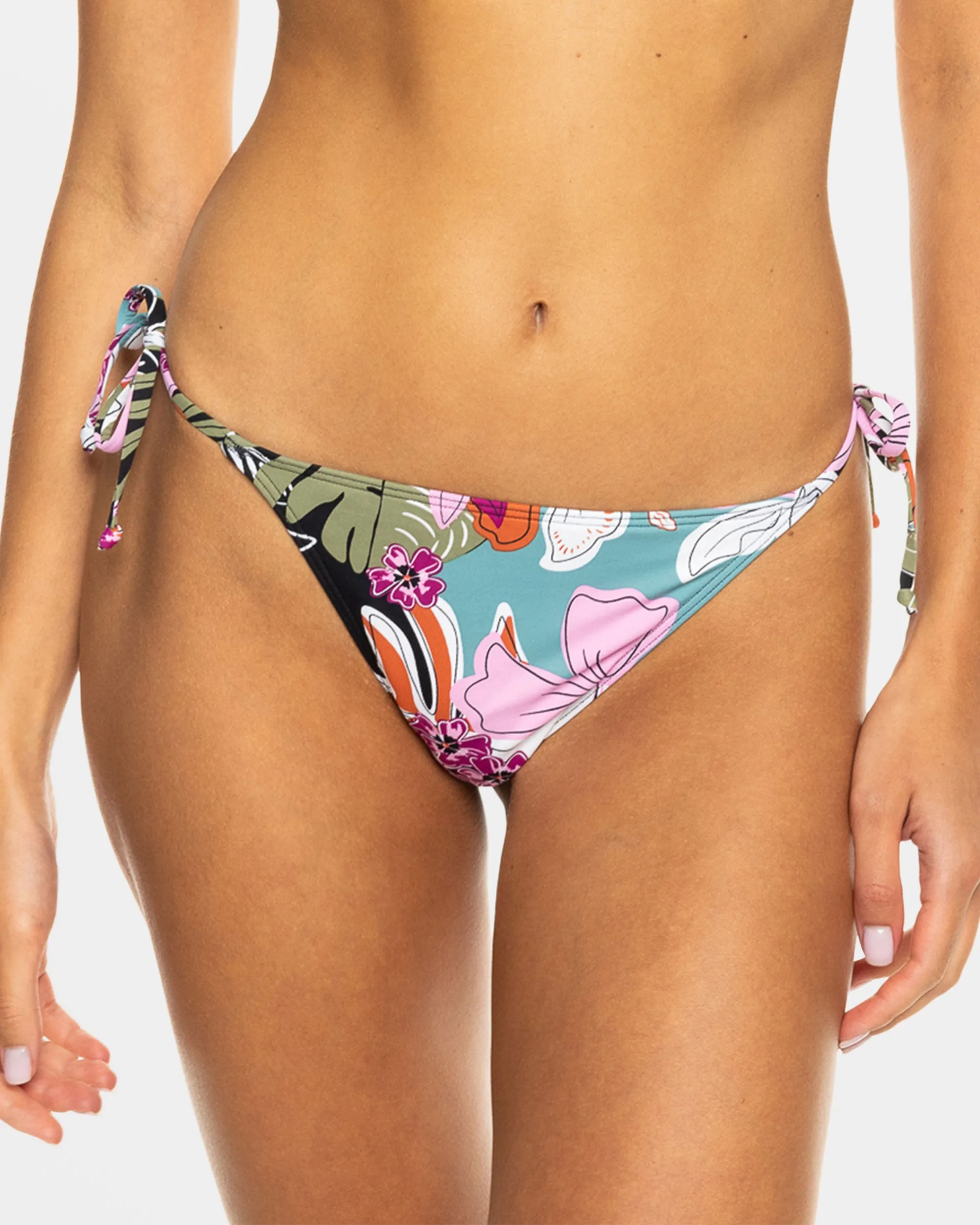 Beach Classics Tie Side Cheeky Bikini Bottoms - Anthracite Moody Tropical Swim