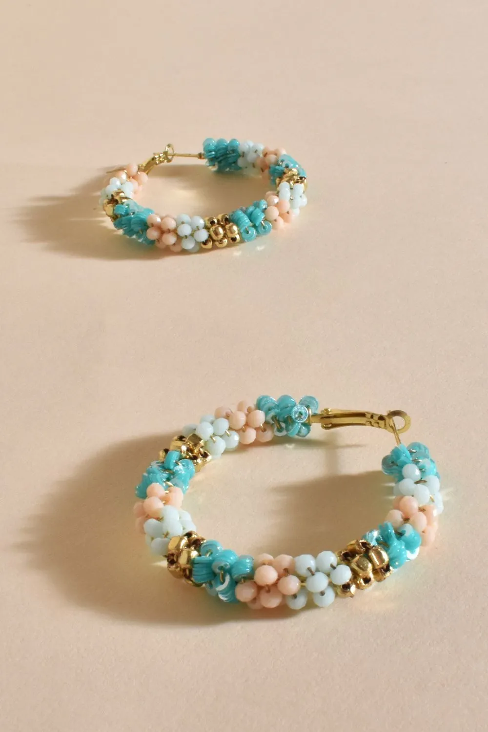 Bead Panelled Hoops | Turquoise Multi