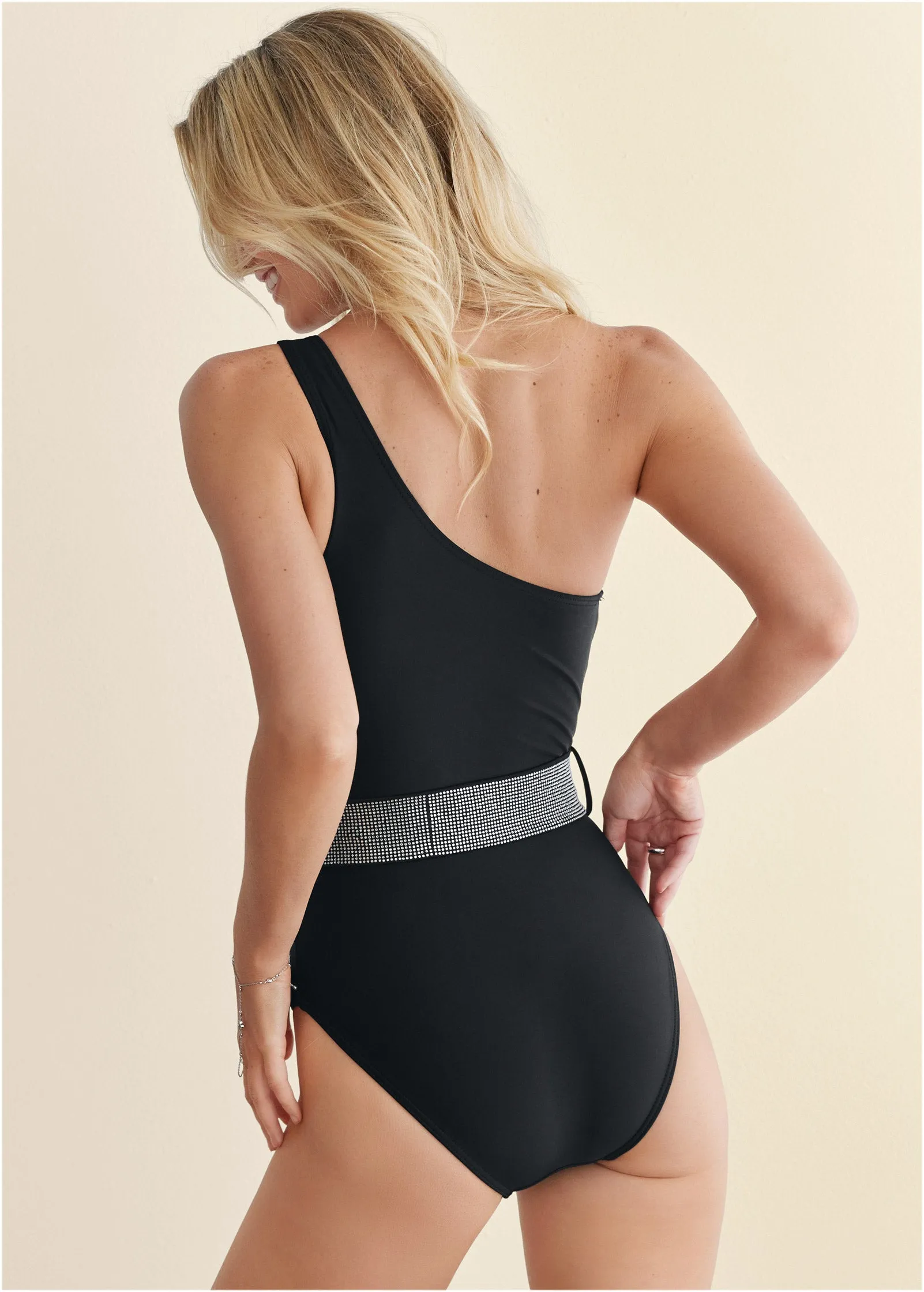 Belted Diamante One-Piece - Black Beauty