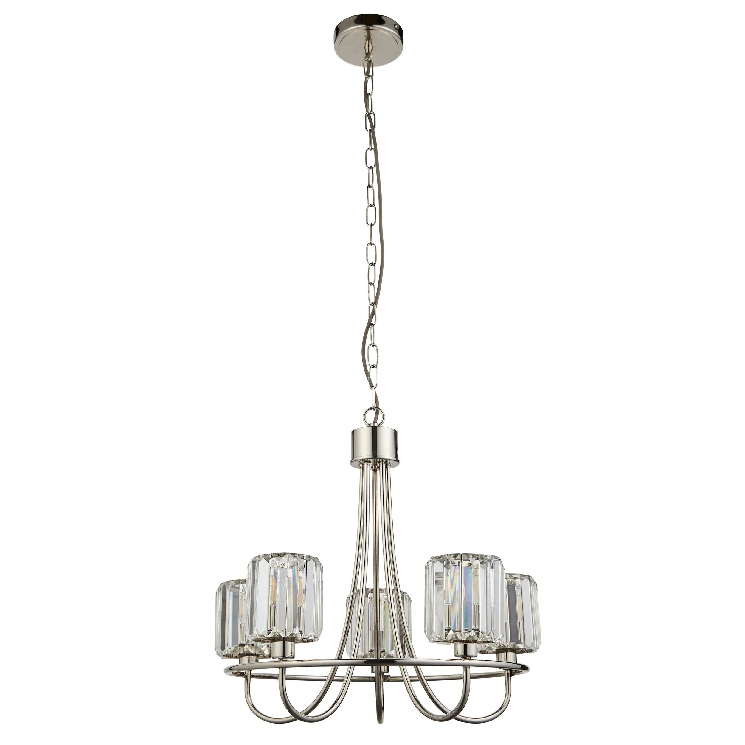 Berenice 5 Light Nickel Pendant - Clear Cut Glass Shades