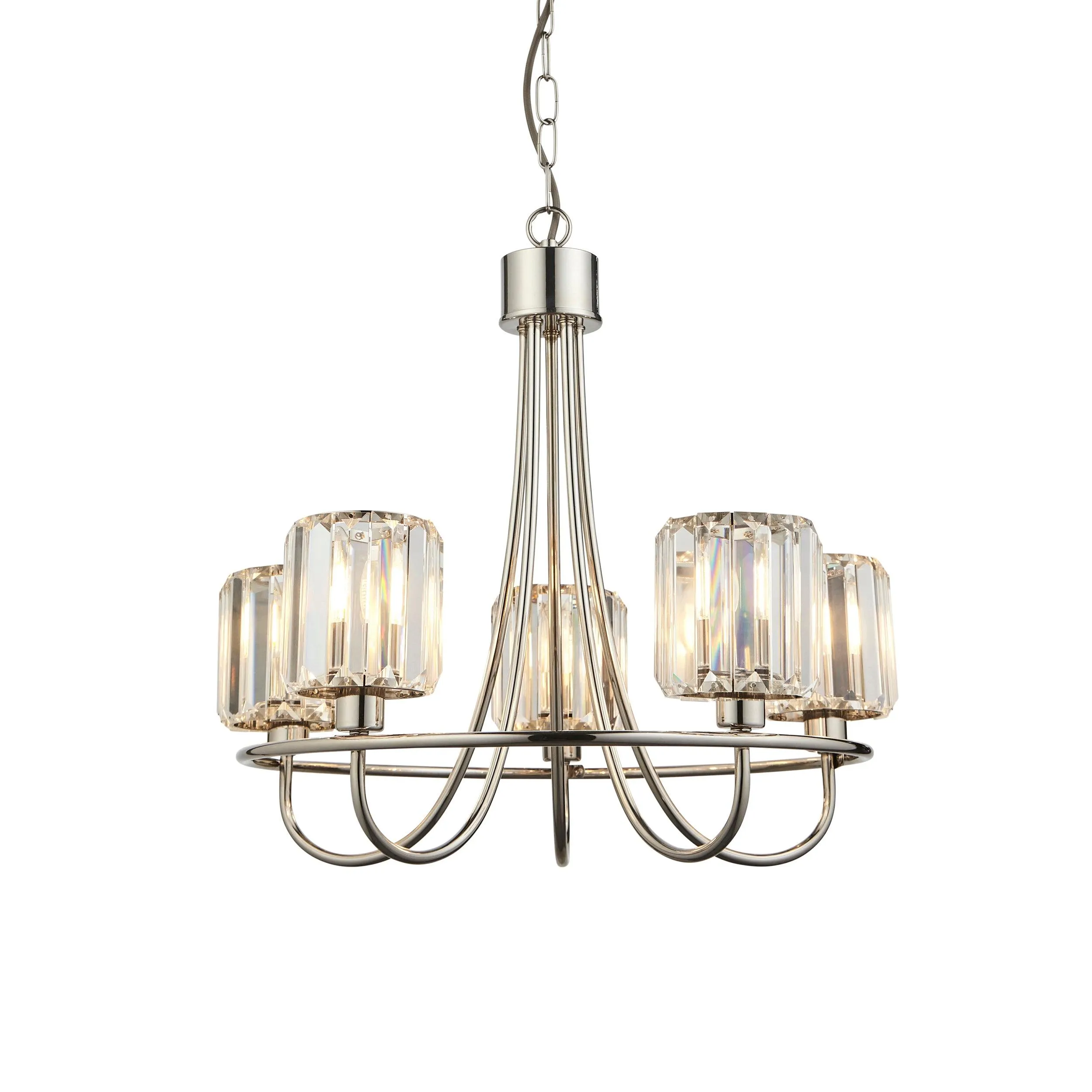 Berenice 5 Light Nickel Pendant - Clear Cut Glass Shades