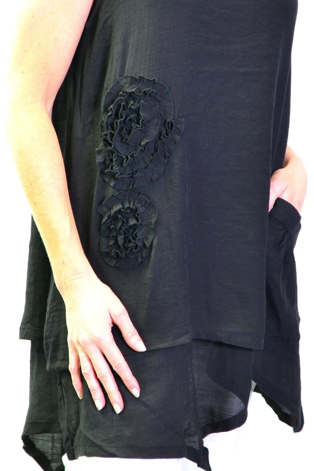 Black Applique Sleeveless Tunic Top