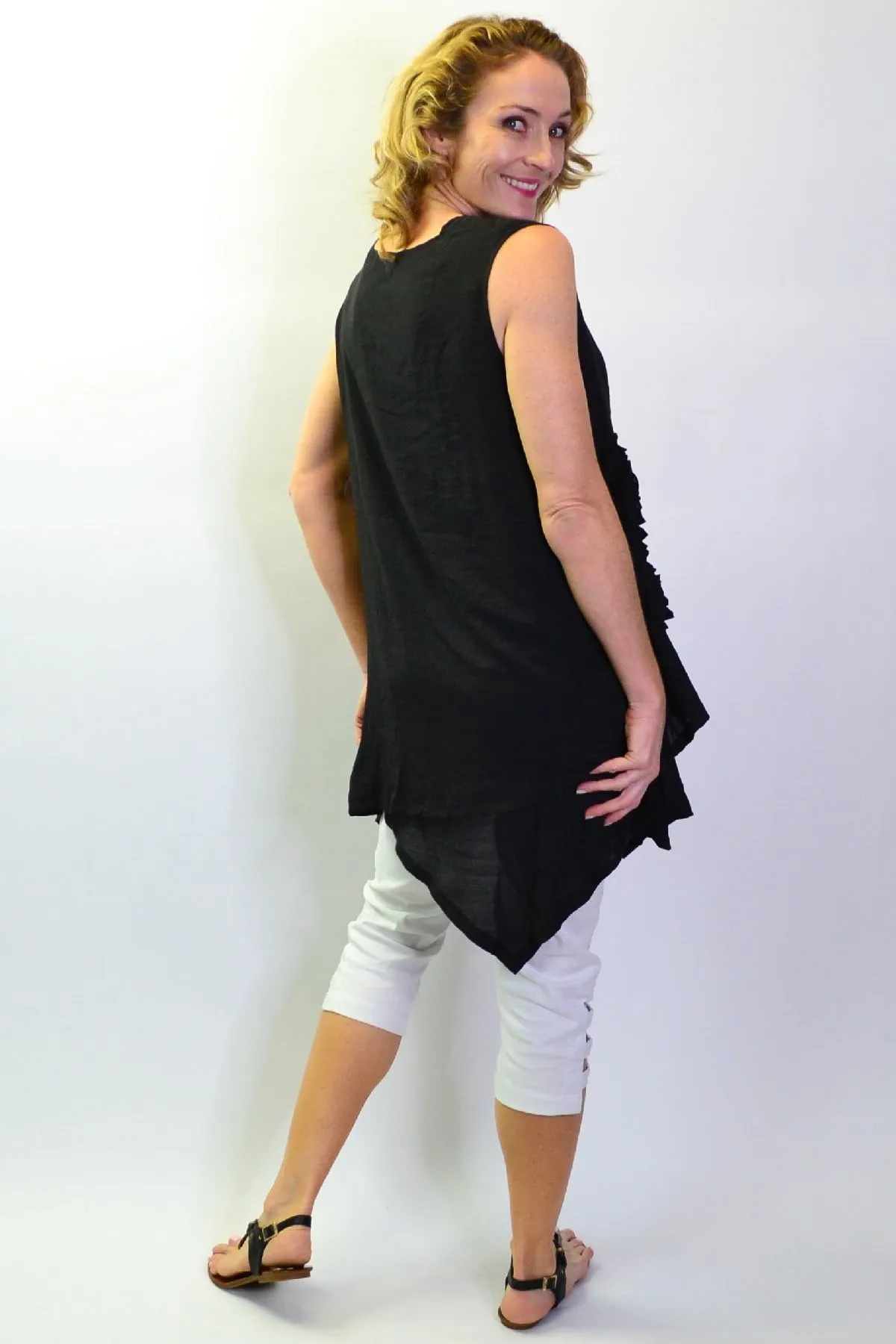 Black Applique Sleeveless Tunic Top