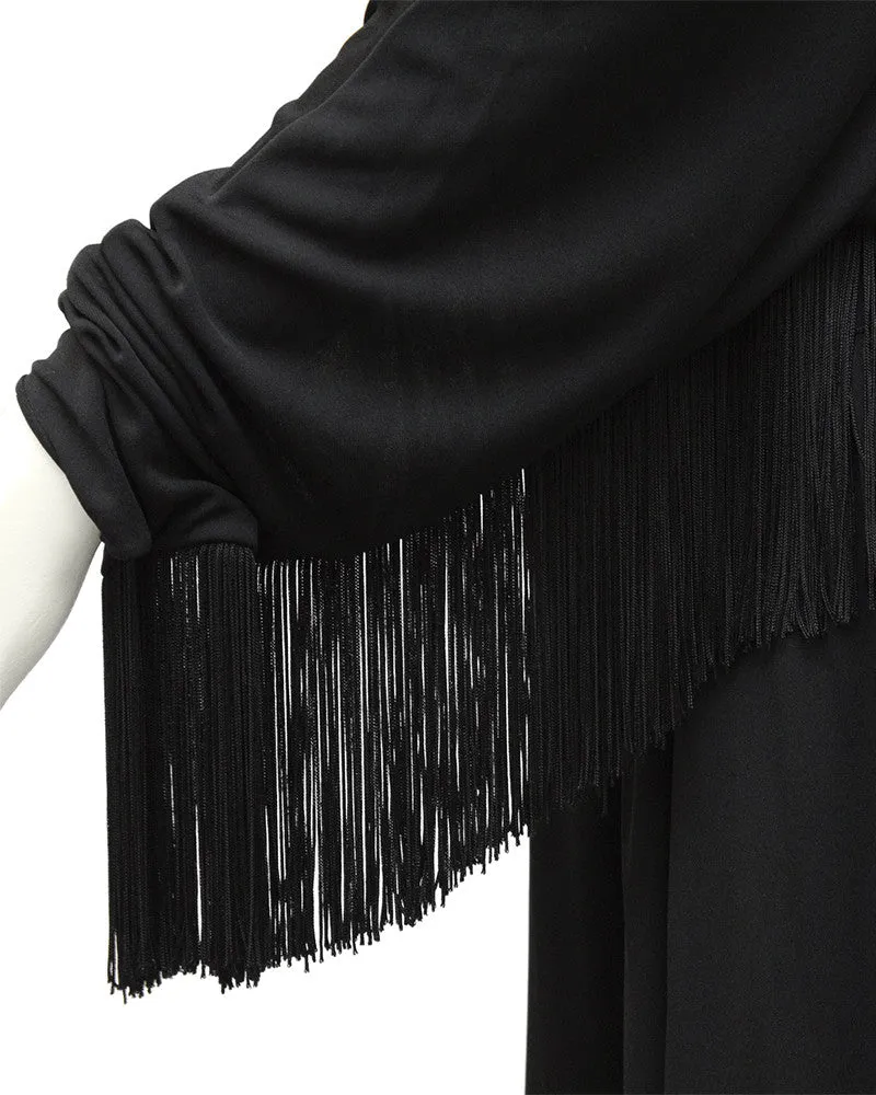 Black Jersey Gown with Fringe Detail