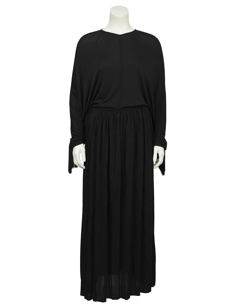 Black Jersey Gown with Fringe Detail